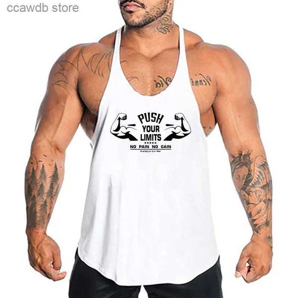 Camisetas sin mangas para hombre Nueva marca Ropa de gimnasio Y espalda Culturismo Camiseta sin mangas Hombres Fitness Stringer Singlets Hombre Camisa sin mangas de algodón Camiseta interior de entrenamiento T240110