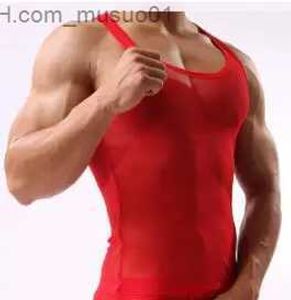 Mannen Tank Tops Nieuwe Heren Sexy Mesh Tank Tops Mesh Gat Netto Transparante Ondergoed Hemdjes Vest Gewoon TopL2402