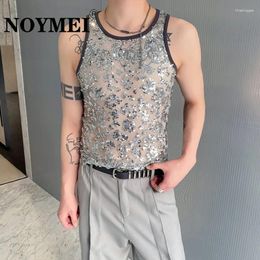 Camas de tanques masculinos NoMei Summer Sequin Patchwork elástico Top de cuello redondo ajustado Sexo sexy Chaleco Moda sin mangas wa4411