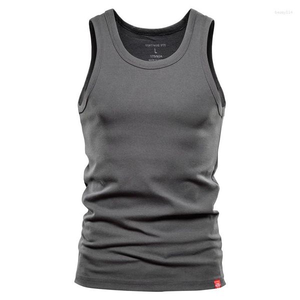 Camisetas sin mangas para hombre, chalecos musculares con cuello redondo, ajustados, Color sólido, ropa de gimnasio de algodón de calidad, culturismo deportivo