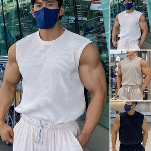 Camisetas sin mangas para hombre, cuello redondo, sin mangas, acanalado, chaleco para hombre, absorbente de sudor, verano, correr, Color sólido, camiseta elástica para Fitness, ropa para hombre para gimnasio