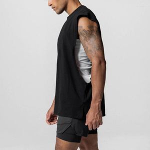 Herentanktops Open Side afgesneden mesh mouwloze shirts Summer Gym Top mannen