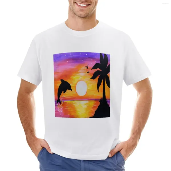 Camisetas sin mangas para hombre, camiseta con delfín pintado en la puesta de sol, ropa bonita para hombre