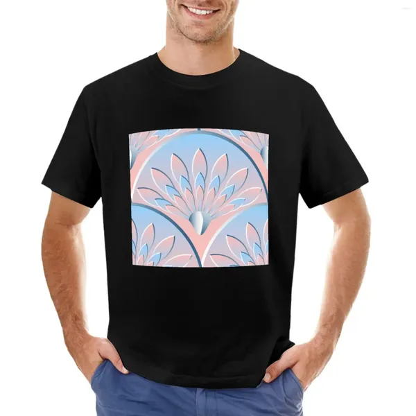 Camisetas sin mangas para hombre, camiseta con patrón de loto festoneado Art Deco, Coral Pastel y azul cielo, ropa bonita, camisas de entrenamiento para hombre