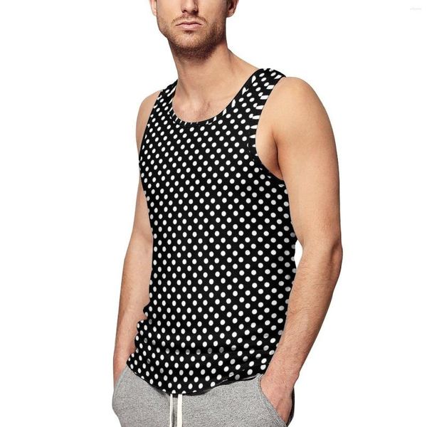 Camisetas sin mangas para hombre, Top con estampado de lunares, camisetas sin mangas de entrenamiento en blanco y negro para hombre, ropa de calle de gran tamaño con diseño de verano