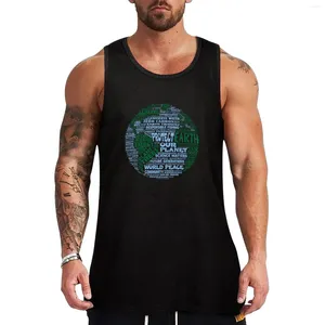Camisetas sin mangas para hombre Protect Earth - Palabras verdes azules para la camiseta sin mangas superior Chaleco masculino Essentials Slam Dunk