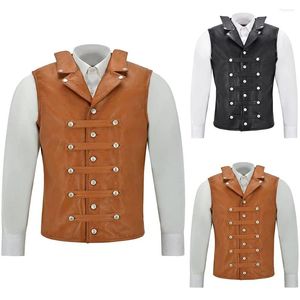 Heren tanktops Punk Rave Steampunk gilet voor heren Effen kleurknoppen Mouwloos revers PU Top Gothic Victoriaans Heren Bruiloft