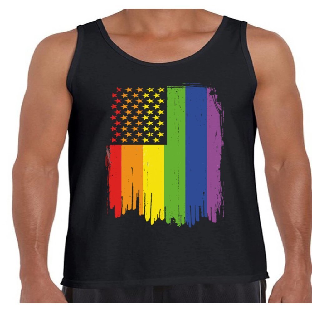 Herentanktops Rainbow American Flag Mens Tank Tops LGBT vlagtanks voor mannen Rainbow Flag Neon tanktop Gay Rights Support Tops Fast SH 230531