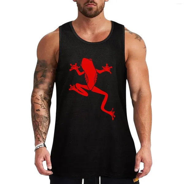 Débardeurs pour hommes Grenouille d'escalade rouge (fond noir) Top T-shirts de gymnastique sans manches pour hommes Bodybuilding