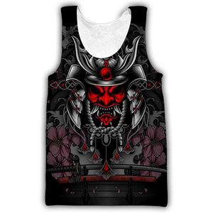 Débardeur masculin pour hommes japonais samurai armure masque tatouage pour hommes débardeur harajuku tabarrer de mode top 3D t-shirt sans manches