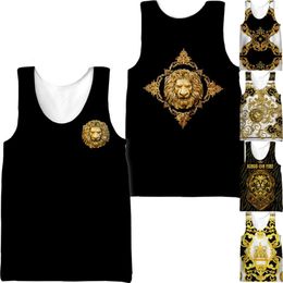 Herentanktops retro luxe 2023 zomervest buiten streetwear barokke hofstijl gouden patroon 3d leeuw geprinte mannen top