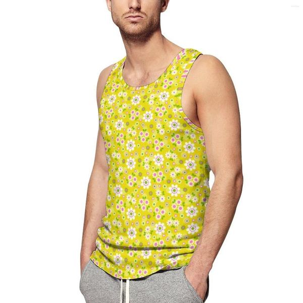 Débardeurs pour hommes rétro Mod haut fleurs jaune imprimé Muscle été entraînement hommes personnalisés sans manches chemises de grande taille 4XL 5XL