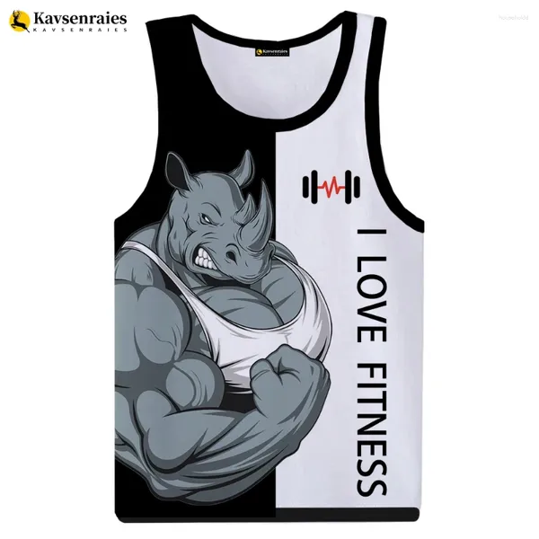 Débardeurs pour hommes Rhinoceros Love Fitness 3D Cartoon Animal Lettre Imprimer T-shirt Gilet sans manches Harajuku Streetwear GYM Hommes Vêtements