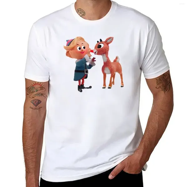 Camisetas para hombres Rudolph La camiseta de la camiseta de los renos de la nariz roja camiseta gráfica linda ropa para un niño fruto de telar camisetas para hombres