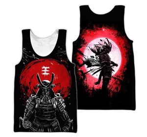 Herentanktops Samurai Mask Tattoo 3D Printing Summer Mens Tank Top Casual T-shirt Mouwloos shirt Oversized Street Clothing Trend Mens ClothingL2404