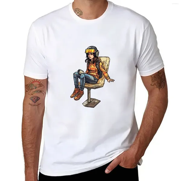 Camisetas sin mangas para hombre, camiseta de arte Digital con chica de ciencia ficción girando en una silla, camiseta Vintage, ropa bonita, camisetas para hombre de Fruit Of The Loom
