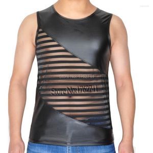 Débardeurs pour hommes Sexy T-shirt pour hommes Chemises en maille à rayures transparentes Sous-vêtements Cuir doux et cool comme un débardeur Chemises lisses originales pour hommes