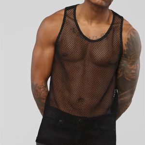 Mannen Tank Tops Sexy Mesh Perspectief Vest Visnet Spier Mouwloos See Through 230630