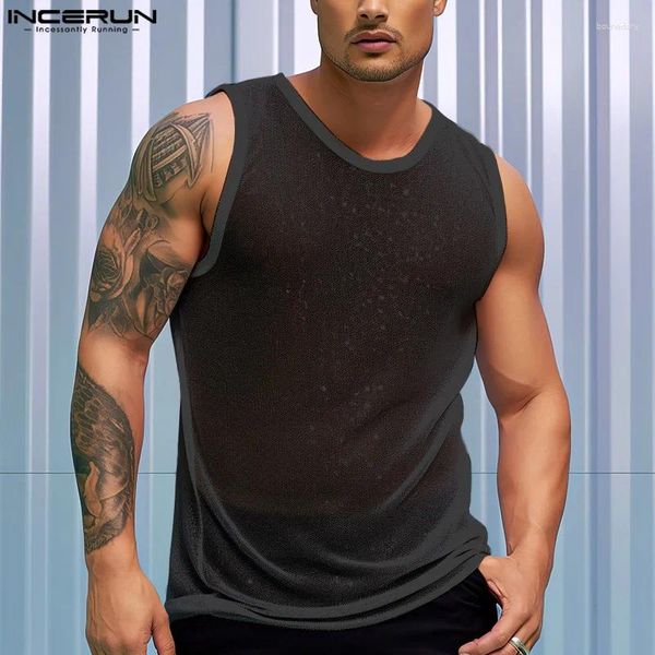 Cuelas de tanques para hombres Sexy Style Style Incerun O-Neck Micro Transparent Chalss Casual Streetwear Sleeveless S-5XL 2024