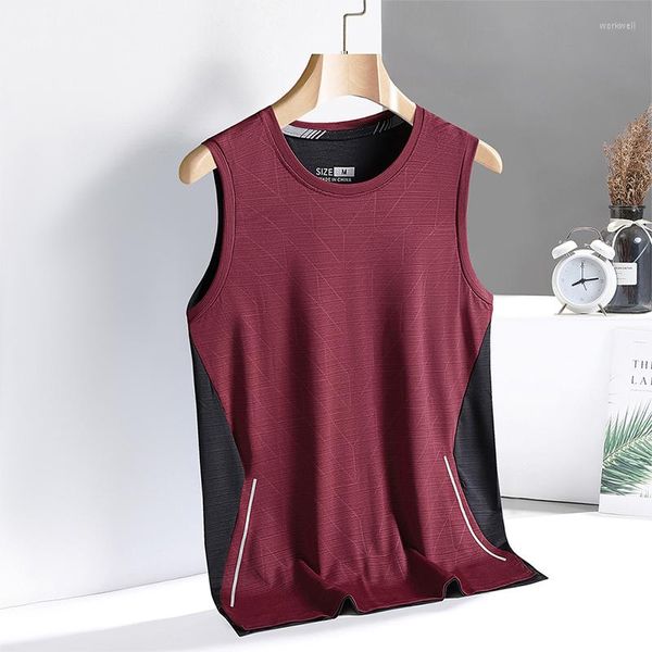 Camisetas sin mangas para hombre, chaleco de manga corta para verano 2023, camiseta negra y roja, camisetas de gimnasio, ropa de moda de gran tamaño 3XL con cuello redondo