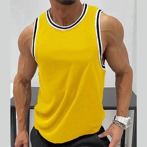 Débardeurs pour hommes simples hommes fitness gilet polyester coupe mince contraste couleur sans manches sport séchage rapide pour gym
