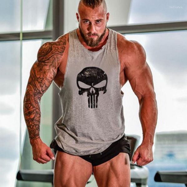 Débardeurs pour hommes Skull Captain Gym Cotton Singlets Canotte Bodybuilding Stringer Top Super Man Fitness Shirt Muscle Guys Débardeur sans manches