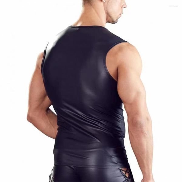 Camisetas sin mangas para hombre, chaleco sin mangas, Top elegante de piel sintética para discoteca, chalecos ajustados con cuello en V, transpirables para discotecas, ropa de calle