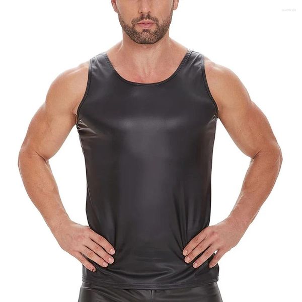 Débardeurs pour hommes Tops en cuir souple sans manches mâle haute élastique façonnage gilet hommes sexy mat sport gym discothèque porter