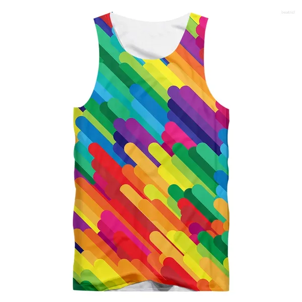 Camisetas sin mangas para hombre, pintura salpicada, rayas coloridas, Top con estampado 3D, chaleco de campaña de moda informal para hombre y mujer, ropa de gimnasio de gran tamaño para verano para hombres