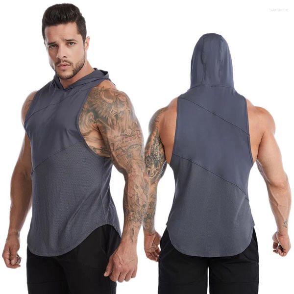 Camisetas sin mangas para hombre, chaleco deportivo con capucha para Fitness, chaleco de secado rápido, camiseta sin mangas para correr, baloncesto, ropa de gimnasio para hombre