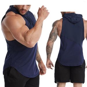 Tanktops voor heren Lente en zomer Effen kleur Mouwloze herennachtshirts met capuchon voor slapen T-shirt V-hals Herentraining