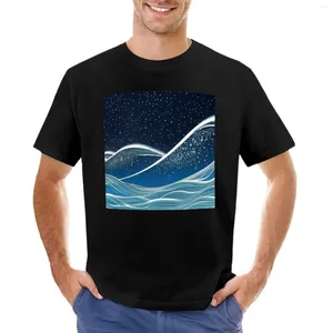 Les débardeurs masculins Starry Midnight Waves Ink Drawing Ai Généré T-shirt Anime Homme Vêtements à manches longues T-shirts