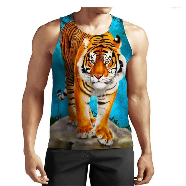 Hommes débardeurs été motif Animal sans manches 3D haut vacances t-shirt tigre Gym garçons rue vêtements nouveauté mâle surdimensionné gilet