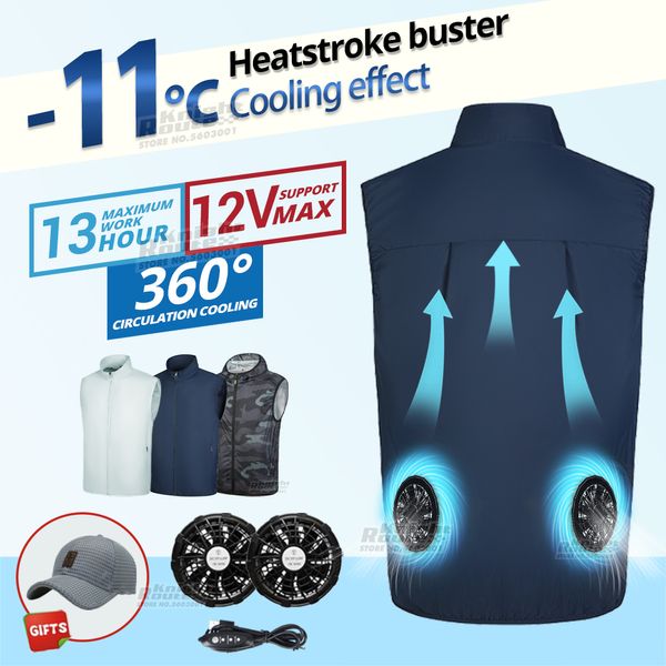 Débardeurs pour hommes Été Ventilateur Gilet Femmes Hommes Gilet Camping USB Charge Climatisation Vêtements Refroidissement Gilet Pour Travail À Haute Température 230724