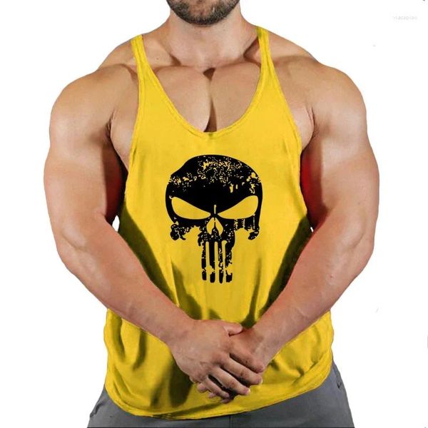 Camisetas sin mangas para hombre, Top deportivo de verano para hombre, ropa de gimnasio con calavera para culturismo, chalecos ajustados, camisetas de algodón musculares