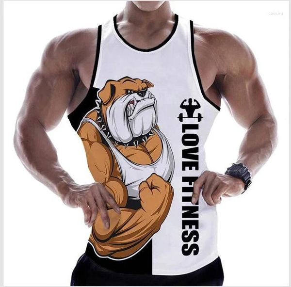 Camas de tanques para hombres Summer Funny Dog Love Fitness 3d Unisex Streetwear Gym Camiseta de gimnasia Camas de letras de animales