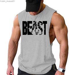 Débardeurs pour hommes Summer Grey Gym Vêtements Bodybuilding Fitness Mens Running Tanks Entraînement Beast Print Vest Stringer Sportswear Muscle UndershirtL2402