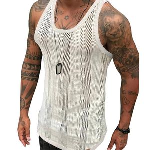 Heren tanktops zomer gym mouwloos shirt heren gebreide massief vest strand dragen kleding witte topmen's