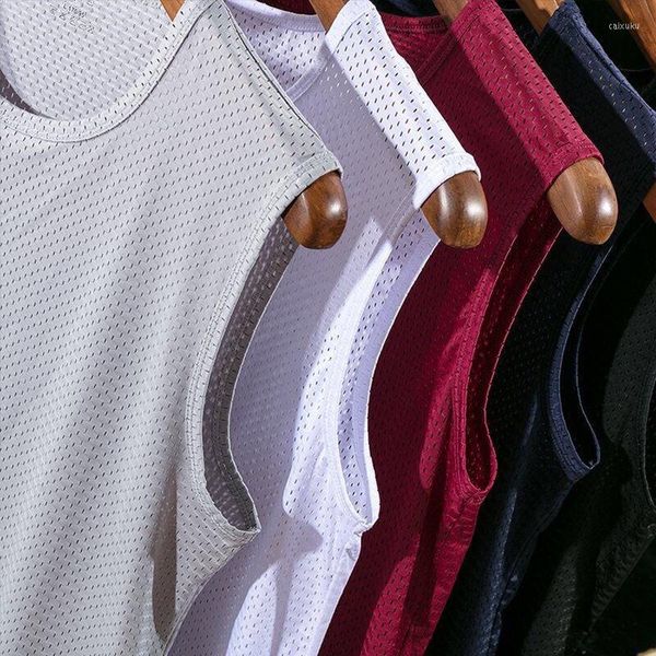 Camisetas sin mangas para hombre, chaleco de seda helada de verano, camiseta sin mangas con hombros anchos para deportes de secado rápido transpirable con agujeros de malla fina para hombre, camiseta para hombre