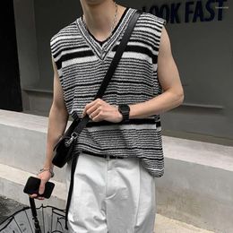 Heren tanktops Zomer Japanse trui Vest Mode Casual gebreide trui Unisex Mouwloos T-shirt Mannen Wild Losse V-hals Breien Truien