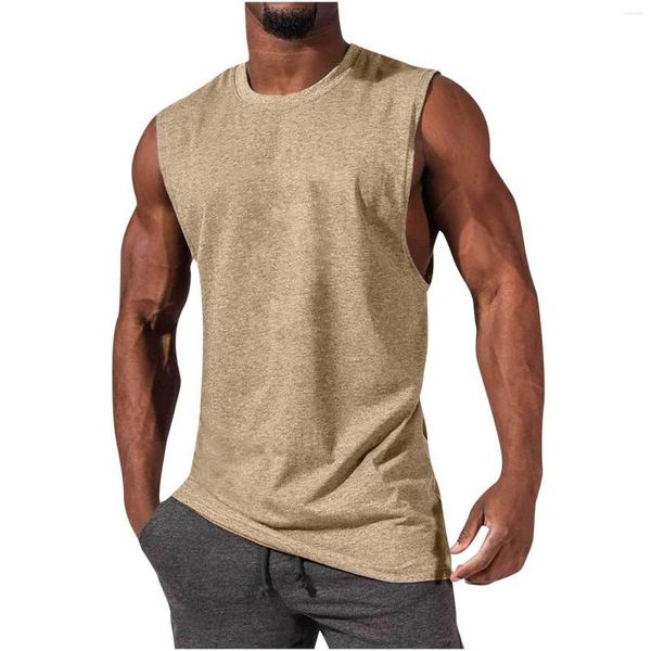 Camisetas sin mangas de verano para hombre, chaleco deportivo holgado con abertura grande, camisetas grandes y altas de algodón puro Hiphop alargadas para hombre 3xlt