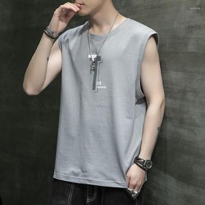 Heren tanktops Zomer heren casual mouwloze t-shirt bodem bodem sporten dun losse vest ademende letter afdrukken ronde nek