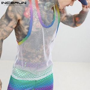 Débardeurs pour hommes été hommes débardeurs maille Patchwork Streetwear sans manches Sexy gilets décontractés transparent respirant hauts d'entraînement 5XL INCERUN 230503