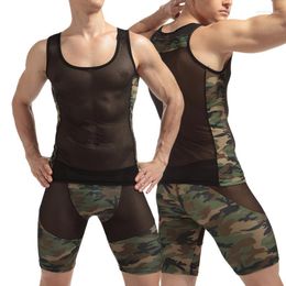 Débardeurs pour hommes D'été Hommes Camouflage Gilet Tamk Et Bas Pantalon Cargo Décontracté Salopette Combinaison Homme Combinaison Courte Pantalon Homme