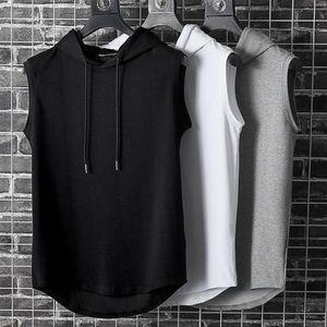 Heren tanktops Zomer Heren Spier Hoodie Vest Mouwloos Bodybuilding Gym Workout Fitness Shirt Hoge kwaliteit Hip Hop Sweatsh189O