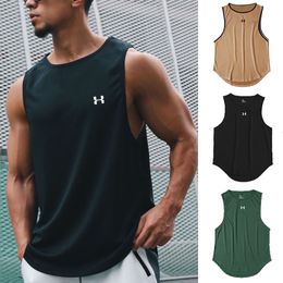 Mannen Tank Tops Zomer Mesh Bodybuilding Vest Heren Sneldrogende Gym Kleding Sport Top Basketbal Mouwloos Shirt Fitness Merk Print Tanktop 230713