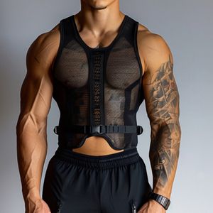 Heren tanktops zomer plus size mannen sexy transparant mesh sport fitness mouwloos vest