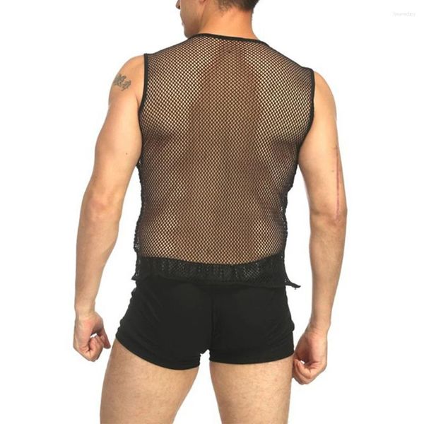 Camisetas para hombres de tanques Summer Tanks Sexy Top Mesh Feshnet String Vest Camiseta sin mangas Evaluable Men Camiseta Slim Sport Casual