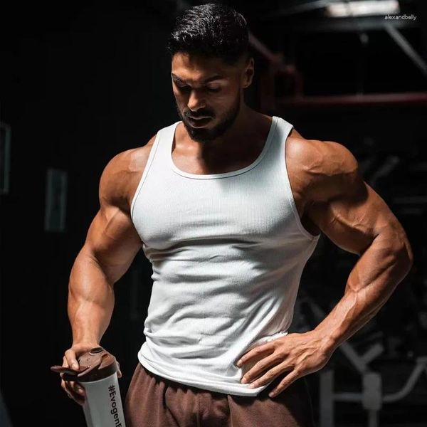 Débardeurs pour hommes Sports d'été Top de fitness Séchage rapide Respirant Élastique Rayé Tissu Gilet Gym Bodybuilding Vêtements D'entraînement