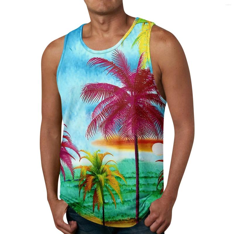 Men's Tank Tops Tanks For Men Casual Fashion Sleeveless Summer Classic Hawaiian Beach Theme Printed Round Neck Loose